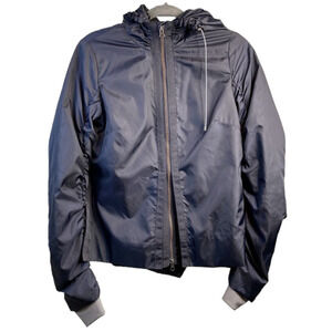 Elizabeth Roberts Navy Rain Jacket Size Small Hooded Softshell Full Zip Ruched